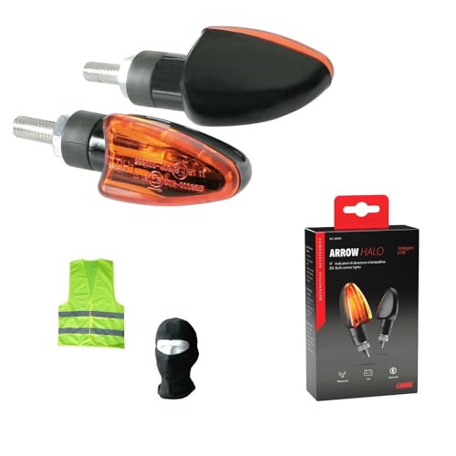 DESCRIZIONE DEL PRODOTTO: -1 COPPIA DI FRECCE = 2 PEZZI -Arrow, indicatori direzione 21w - Lente arancio - luce arancione - 12v - 21w - omologazione: E - Cavi con connettori rapidi - Sporgenza 7cm con snodo gommato antirottura - colore nero
