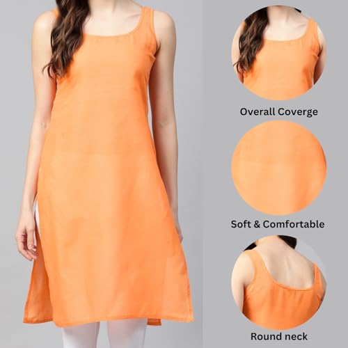 Image of Women's Sleeveless Cotton Inner Slip Dress Round Neck Soft Comfortable Fit Full Length Camisole Innerwear Summer top Undergarment for Girls