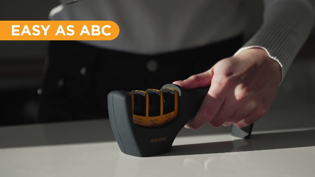Deiss PRO 3-Stage Kitchen and Pocket Knife Sharpener - Professional Grade Knife Blade Sharpener for Cooking, Hunting and Ceramic Knives - Safely Restore and Polish Sharp Edges (ORANGE)