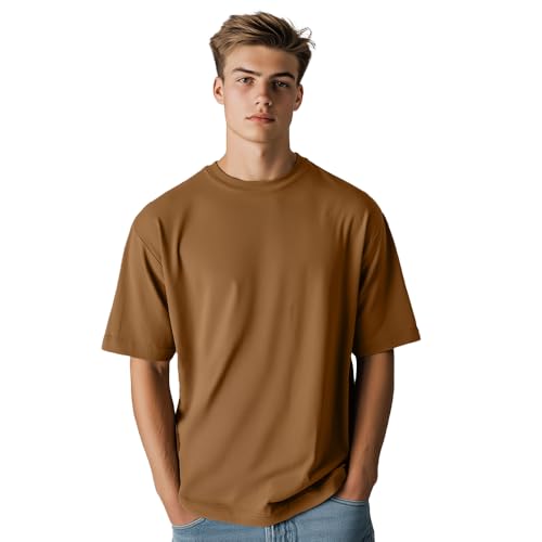 Image of Nobero 100% Cotton Oversized T Shirts for Men Stylish | Oversized Fit | Solid T Shirts for Men 180 GSM Combed Cotton | Round Neck Half Sleeve
