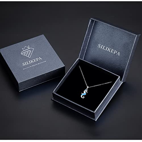 Seahorse Pendant Necklace Sterling Silver Cute Animal Sea Horse Hippocampus Necklaces Jewelry Created Blue Opal & Cubic Zirconia Gifts For Women Teen Girls #TOP5