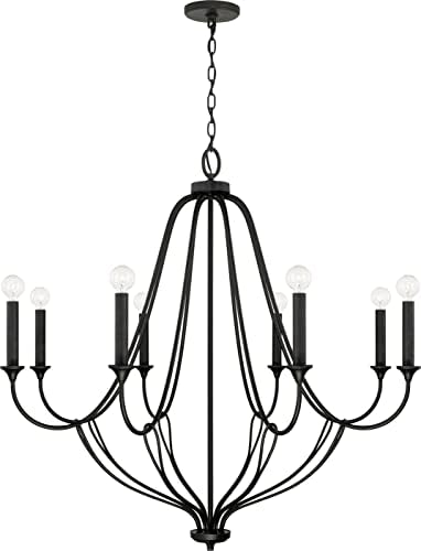 Capital Lighting 441681BI Bentley Transitional Airy Design Candle Chandelier, 8-Light 480 Total Watts, 36" H x 38" W, Black Iron