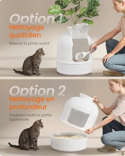 Meuble litière chat Feandrea résout les odeurs et cache le bac plastique