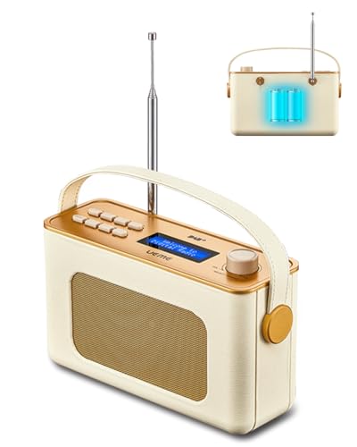 Tragbarer Retro Design DAB Plus/FM Radio, Bluetooth Lautsprecher DAB + Radio mit Akku, Radiowecker, Starkem Empfang, kofferradio mit DC Netzkabel...