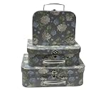Trendi Set of 3 Decorative Storage Boxes with Lids Paperboard Suitcases, Cardboard Gift Box Memento Case Box Photo Storage Boxes Home Decoration, Vintage Suitcases (Grey Flower)