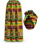 Women's Long High Waist Maxi Cotton African Skirt Ankara Print Matching Headwrap (no Necklace)