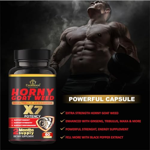 Horny Goat Weed And Longjack Tongkat Ali Supplement With Maca,Ginseng,Tribulus Terrestris,Ashwagandha For Men- Boost Performance, Energy, Stamina, Recovery, Maximum Muscle Strength (60 Capsules)