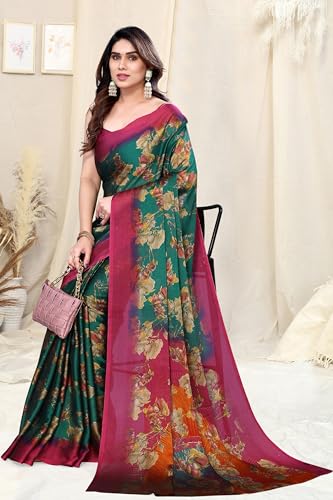 Image of MIRCHI FASHION Saree for Woman Chiffon Floral Printed | Lightweight Daily Wear Comfortable Women's Sari with Unstitched Blouse Piece (Available in 15 Designs)