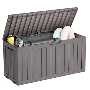 75 Gallon Outdoor Storage Box Waterproof UV Resistant Resin Deck Boxes Lockable Lid for Delivery Box Indoor Garden Pool Supplies Patio Cushions Grey