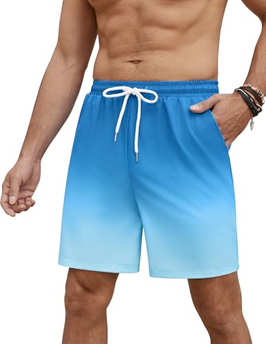 PINSPARK Badehose Herren Schnelltrocknend Kurze Hosen Atmungsaktiv Badeshorts Sommer Outdoor Boardshorts Leicht Sport Trainingshose Gym Laufhose Blau L