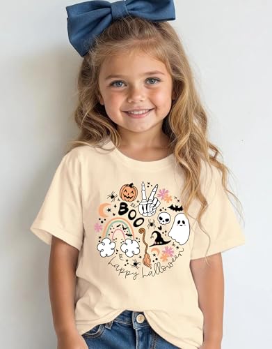 Toddler Baby Girls Halloween T-Shirts Cute Ghost Pumpkin Bat Graphic Tee Spooky Vibes Doodle Tops2
