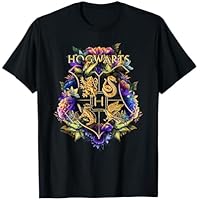 Harry Potter Hogwarts Multi-Colored Floral Crest Camiseta