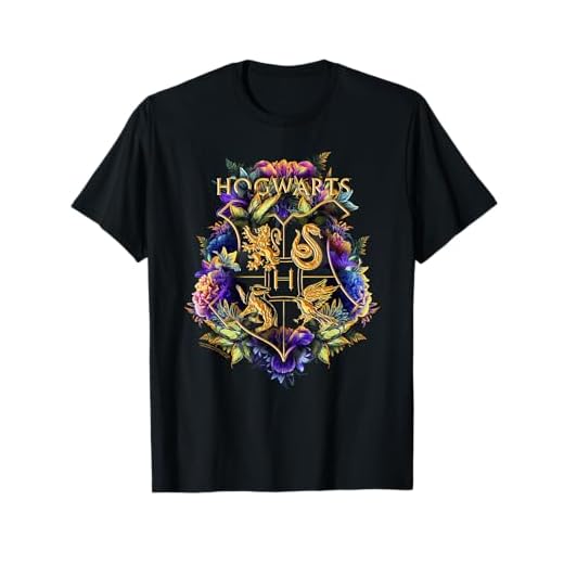 Harry Potter Hogwarts Multi-Colored Floral Crest Camiseta