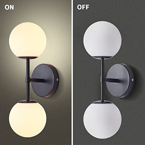 Uplantin Modern Black Globe Wall Light, 2-Light Wall Sconce Industrial Globe Wall Lamp For Mirror Restaurant Living Room Stairs Bedside Bathroom #TOP5