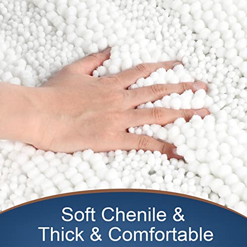 Yimobra Chenille Striped Bathroom Rug Mat, Luxury Extra Thick And Soft Shaggy Microfiber Bath Rugs, Absorbent, Non-Slip, Machine Washable, Plush Bath Mats For Bathroom Floor, 24" X 17", White #TOP1