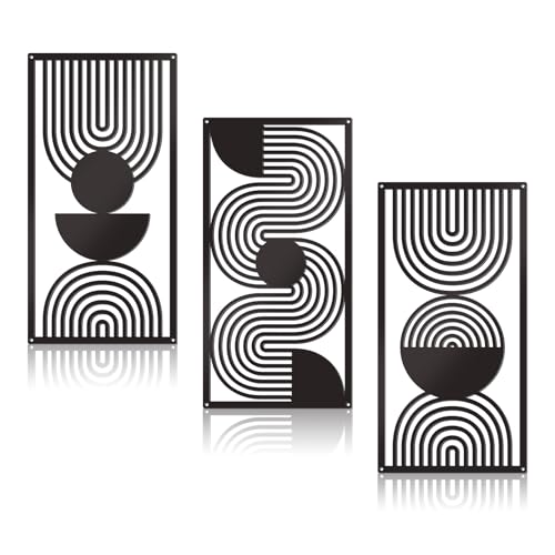 LWHZHE Black Metal Wall art Set of 3,Abstract Wall Art, Modern Minimalist Home Decoration with Hollow Cut-Out Geometric Patterns, for Living Room Bedroom Bathroom Office (Minimalist)