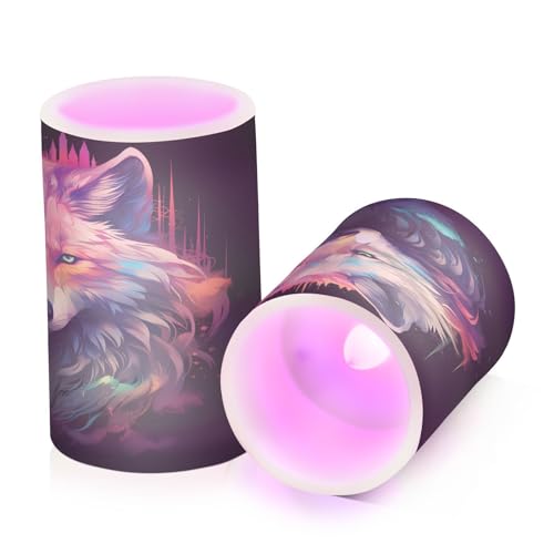 ALAZA Wolf (74) Flickering Flameless Candles Battery Operated with Remote Timer,Tea Light Candles LED Pillar Votive Candles Set of 2 for Outdoor Indoor Decorations