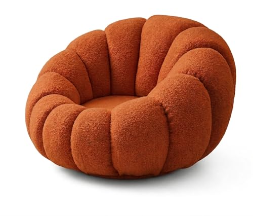 Image of CRAFTCITY Pumpkin Style Wooden Sofa | Contemporary Wool Sofa with Swen Pillow Back for Living Room (Orange, 1 Seater with Ottoman)