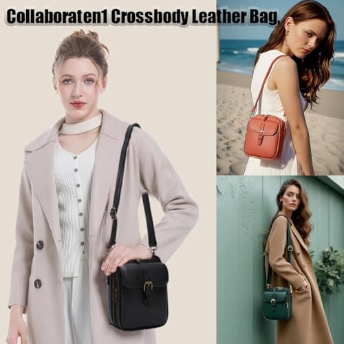 Urvashi Crossbody Leather Bag, Collaborate Crossbody Bag,Collaboraten1 Vintage Mini Messenger Purse Double-Layer2