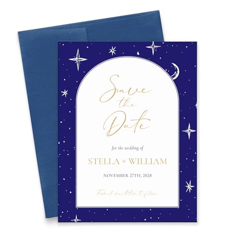 Stars and Moon Wedding Save the Date Invitations, Personalized Save the Dates For Weddings, Elegant Save the Date Cards For Anniversary, Birthday Party, Your choice of Quantity and Envelope Color
