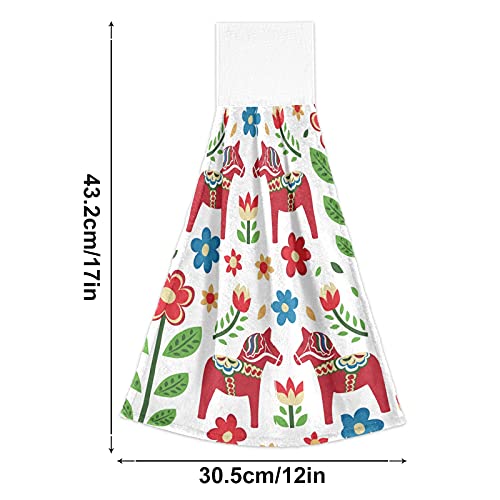 Susiyo Kitchen Towel 2 Pcs Absorbent Soft Hanging Hand Towel Dish Towel For Kitchen Bar Decor (Swedish Dala Horse Pattern) #TOP2