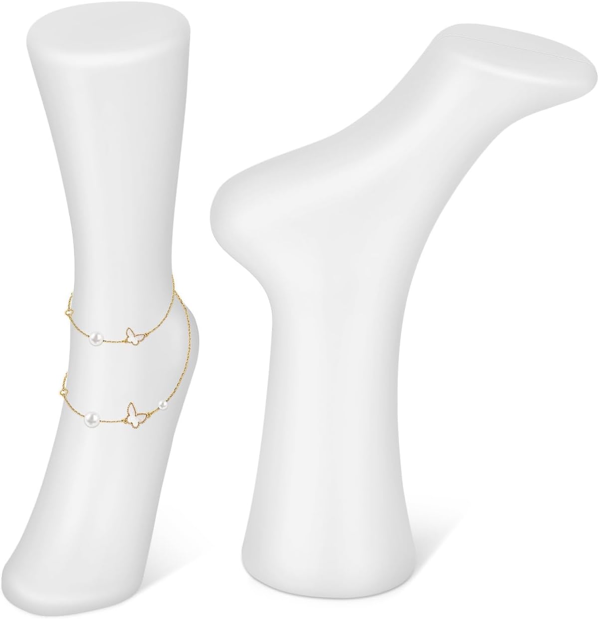 STOBAZA 2PCS White Fake Mannequin Foot Display, Sock Foot Mannequin Stand for Retail Socks Jewelry Display Stand Short Stocking Toe Ring Chain Ankle Shoes