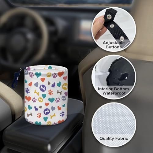 Image of Printing Bone Colorful Love Dog Paw Car Trash Can Reusable Foldable Hanging Portable Dustbin Bin Waste Basket Car Accessories Interior for Car SUV Trucks Universal