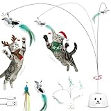 Interactive Cat Toys for Indoor Cats: Upgraded 360° Automatic Spin Flying Bird Feather Wand with Silicone Protected Rod Safe Play, Strong 8cm Suction Cup, USB-Rechargeable for Bored Kittens and Adult