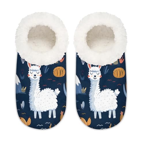 Women's Slippers Socks Cozy Fuzzy Sherpa House Shoes Winter House Bedroom Slippers Cactus Llama Cute Alpaca2