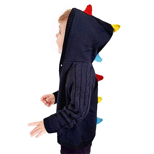 Dealone Baby Boys Girls Knit Dinosaur Cardigan Sweaters Toddler Fleece Lined Hoodie Sweater Winter Outerwear Jacket Navy #TOP1
