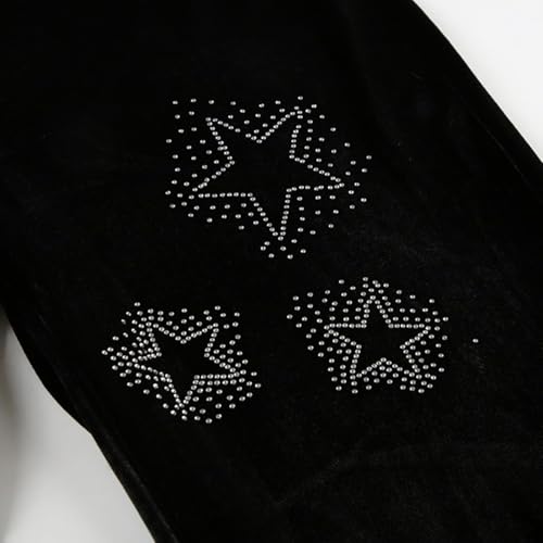 Womens Y2k Gothic Drawstring Flare Pants Streetwear Casual Star Rhinestone Low Rise Disco Pants Bell Bottoms4