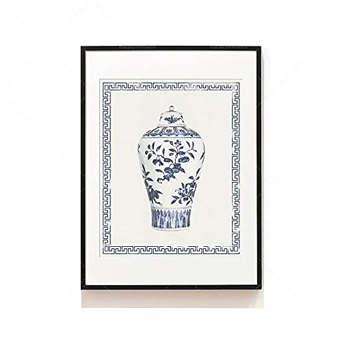  Poster da Parete Poster E Stampe Stampe d\'Arte Orientale Stampe su Porcellana Cinese Murales in Porcellana Bianca E Blu Poster da Parete in Porcellana retrò Vintage Art - 50X70Cm