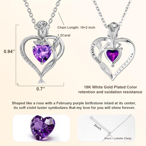 Image of Heart Birthstone Necklace for Women I Love You