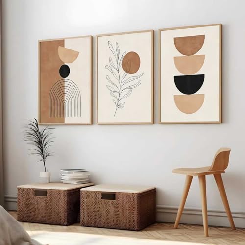 Image of HOTHOUSE Home Decor Boho Painting Decorative Wall Art poster With Frame For Living Room Bed Room Hotel Wall Decor Digital Reprint Set of 3 (19X25 inch)