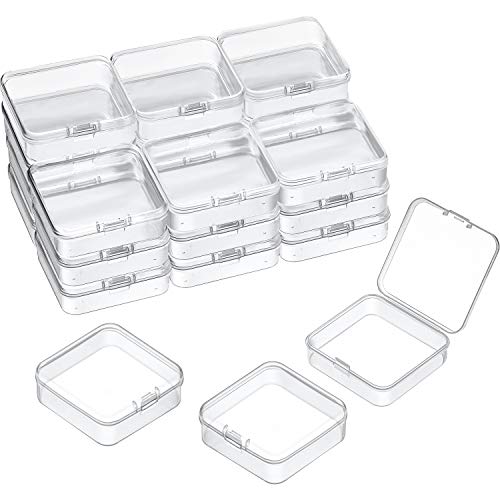 Image of SATINIOR 24 Packs Small Clear Plastic Beads Storage Containers Box with Hinged Lid for Storage of Small Items, Crafts, Jewelry, Hardware (2.5 x 2.5 x 0.8 Inches)