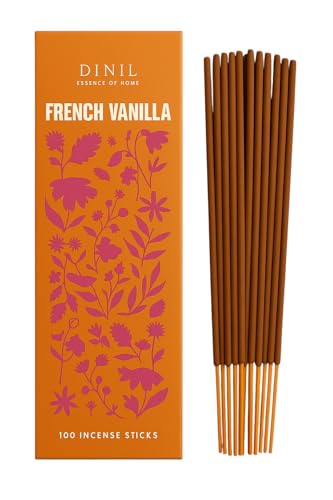 Dinil French Vanilla Incense Sticks 100 Sticks | Hand-Rolled Charcoal-Free | Clean Burn Low Smoke | Aromatic Incense for Meditation Yoga & Home Fragrance