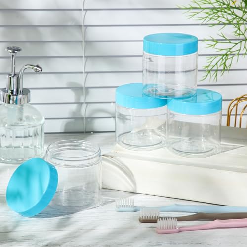 Image of Patelai 4 Pcs Plastic Jars Wide Mouth with Lids,10 Ounce,Blue