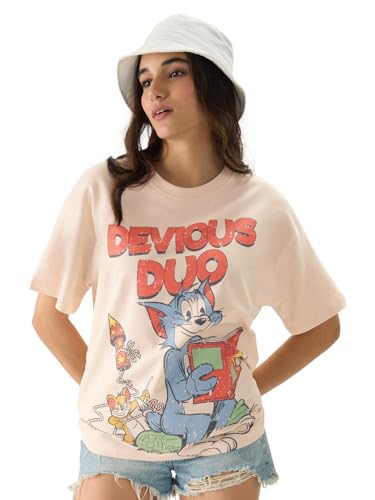 Image of The Souled Store Women's Cotton Oversized Fit Tom and Jerry: Devious Duo Oversized T-Shirts