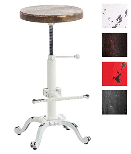 CLP Taburete Industrial Carson con Asiento De Madera I Taburete Vintage Regulable En Altura I Silla Alta con Estructura De Metal I Color: Antik weiß