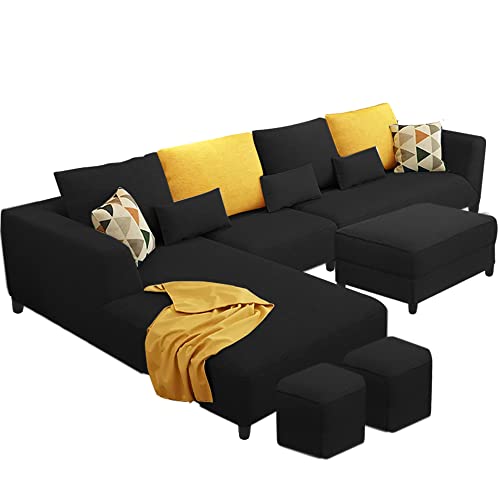 Image of Galib LHS 8 Seater L Shape Sofa Set for Living Room (Black Fabric)