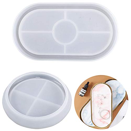 IHUIXINHE 2 Pièces Moule en Résine à Plateau, Ovale et Moule en époxy Bricolage Rond pour la Coulée de Plaques et de Plats, la Fabrication Artisanale, la Fabrication de biJoux Cover