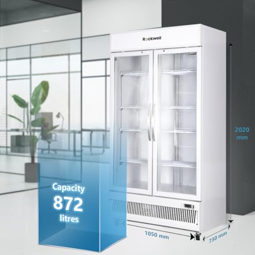 Image of ROCKWELL RVC1100C Double Glass Door Visi Cooler, Internal LED, Dynamic Cooling, 4 Year Warranty (White)