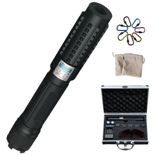 NZTGVR Adjustable High Power Blue Burning Light Long Range Handheld Flashlight with Adjustable Focus Multi Pattern Star Caps & Gift for Camping Hunting Fishing & Adventures(Black-Aluminum Case)