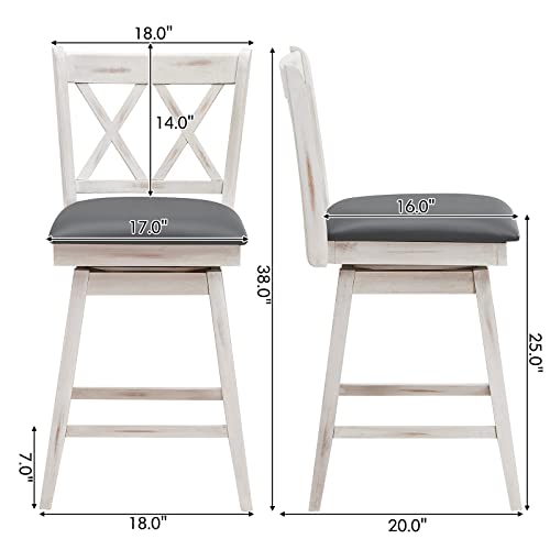 Costway Bar Stool Set Of 2, 360° Swivel Counter Height 25Inch Bar Stool With Foot Rest Upholstered Cushion & Ergonomic Backrest, Sturdy Frame, For Pub, Restaurant, Home (2, Antique White + Grey) #TOP2