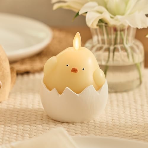 Image of Luminara Hatching Easter Chick Candle - 3.3 inch x 4.3 inch - Flameless Real-Flame Holiday-Inspired Decor - AA Batteries - Flickering LED Flame