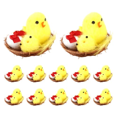 Pollitos de Pascua amarillos pequeños de plástico: adornos portátiles de fiesta y hogar