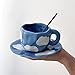 Funny Mugs Japoński ręcznie malował błękitne niebo i białe chmury filiżanka kawy z spodek ceramiczny handmade herbaty filiżanki spodek zestaw ładny prezent dla niej Filiżanka Kawy (Color : A)