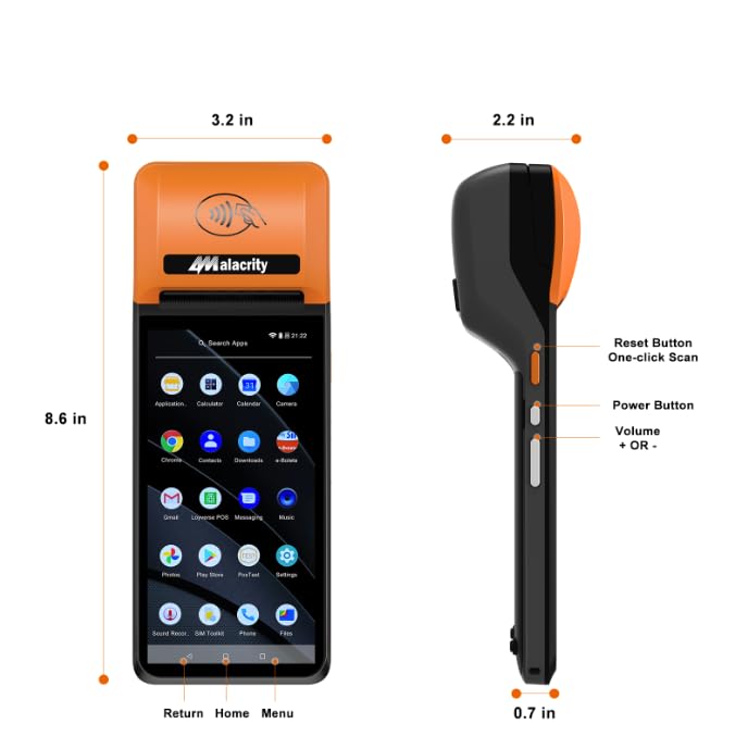 Image of Alacrity Handheld Mobile POS PDA Terminal, 1D 2D Scan Module, 58mm Receipt Printer, Android 12, 5.9 inch Touch Screen Supports 4G WiFi Bluetooth, Perfect to Manage Queues, Online, Mobile & Takeaway Orders