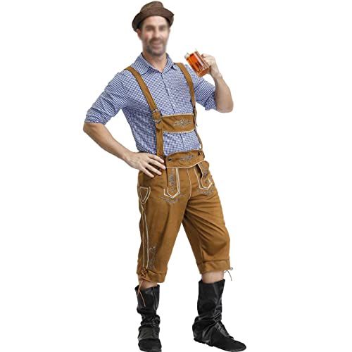 Duitse Beierse Oktoberfest-kostuumset voor heren, Halloween-aankleedfeest en bierfestival Lederhosen-kostuums,E-XL - Afbeelding 3