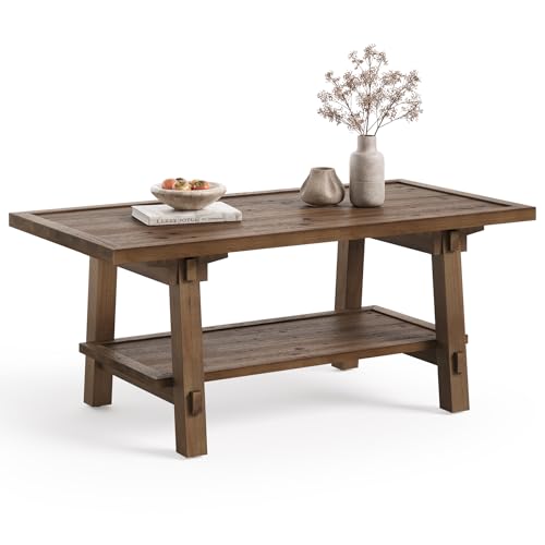 Rustic 47-Inch Wood Coffee Table with Storage